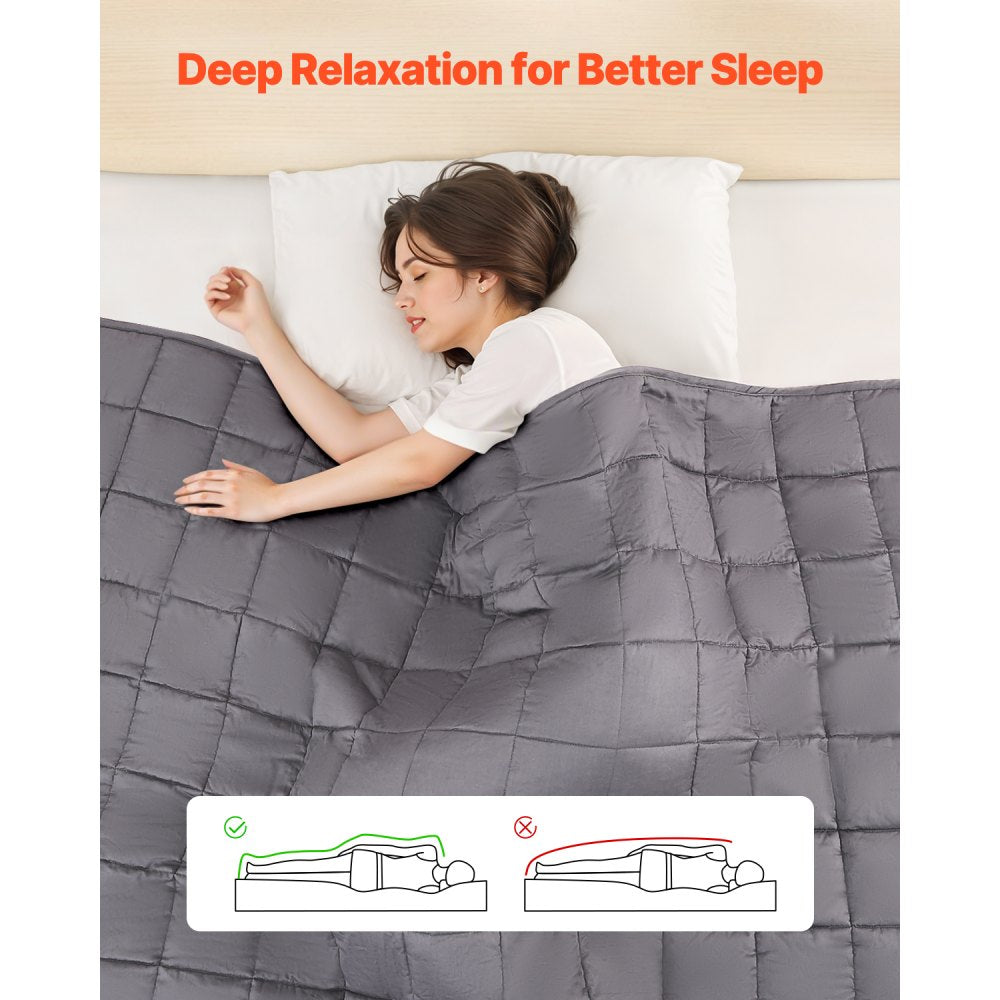 VEVOR Weighted Blanket, 25 lbs, 80 x 87 in King Size, Soft 100% Cotton Heavy Blanket with Glass Beads, Breathable Material, Suitable for 250-310 lbs lbs Adults, Anxiety Stress Relief, Improve Sleep, Grey