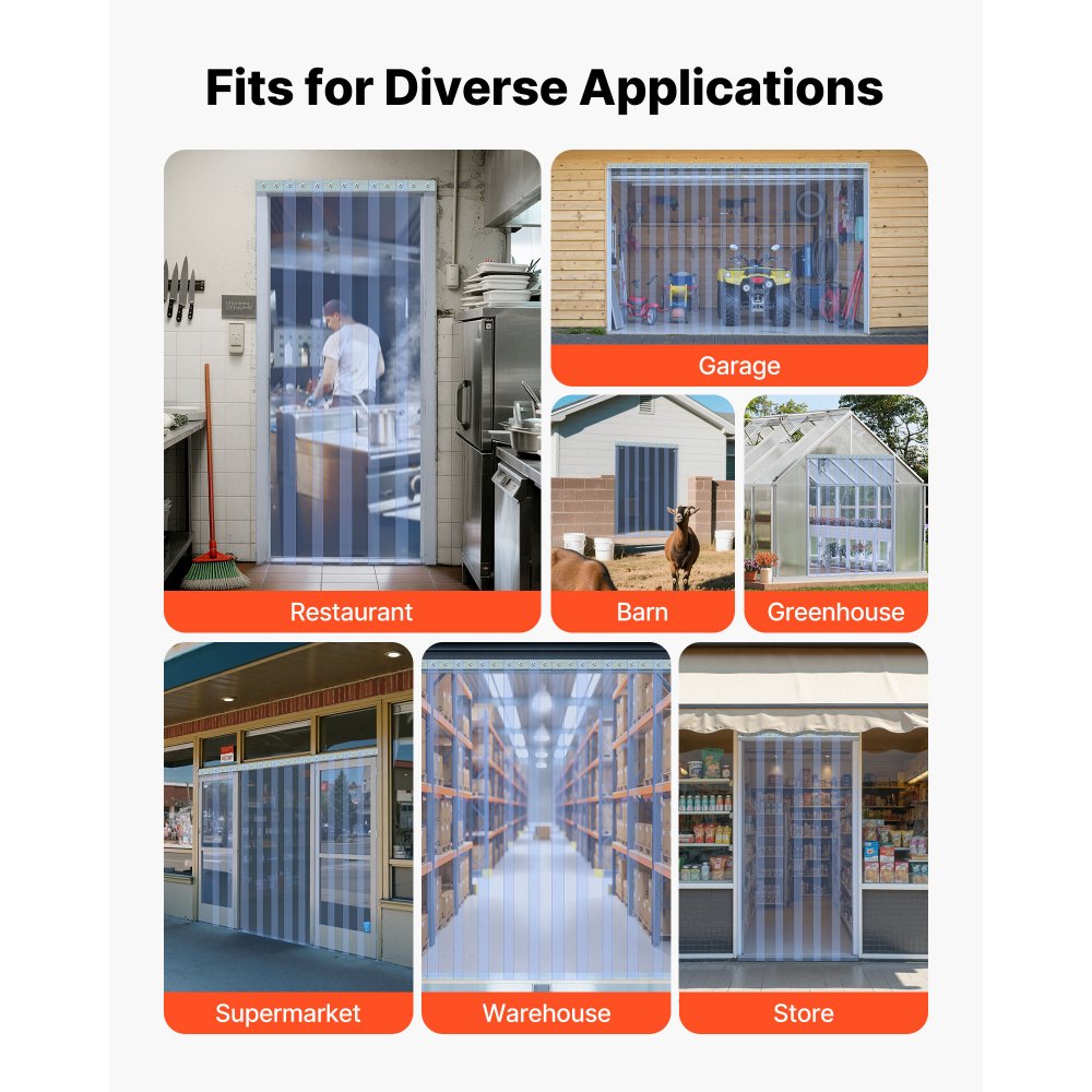 VEVOR Clear PVC Strip Curtain, 50 ft Length x 8 in Width, Plastic Door Strip Bulk Roll, Walk in Freezer Cooler Curtain Strips for Doorways of Supermarket, Garage, Warehouse, Barn, Pet Animal House