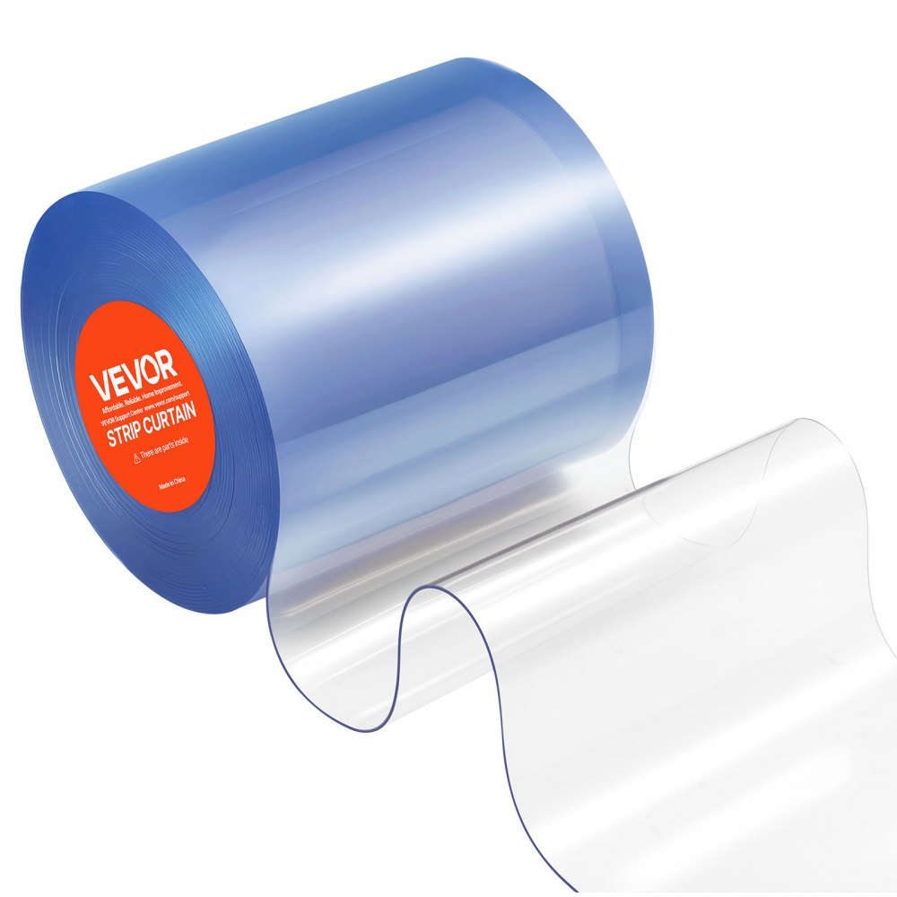 VEVOR Clear PVC Strip Curtain, 50 ft Length x 8 in Width, Plastic Door Strip Bulk Roll, Walk in Freezer Cooler Curtain Strips for Doorways of Supermarket, Garage, Warehouse, Barn, Pet Animal House