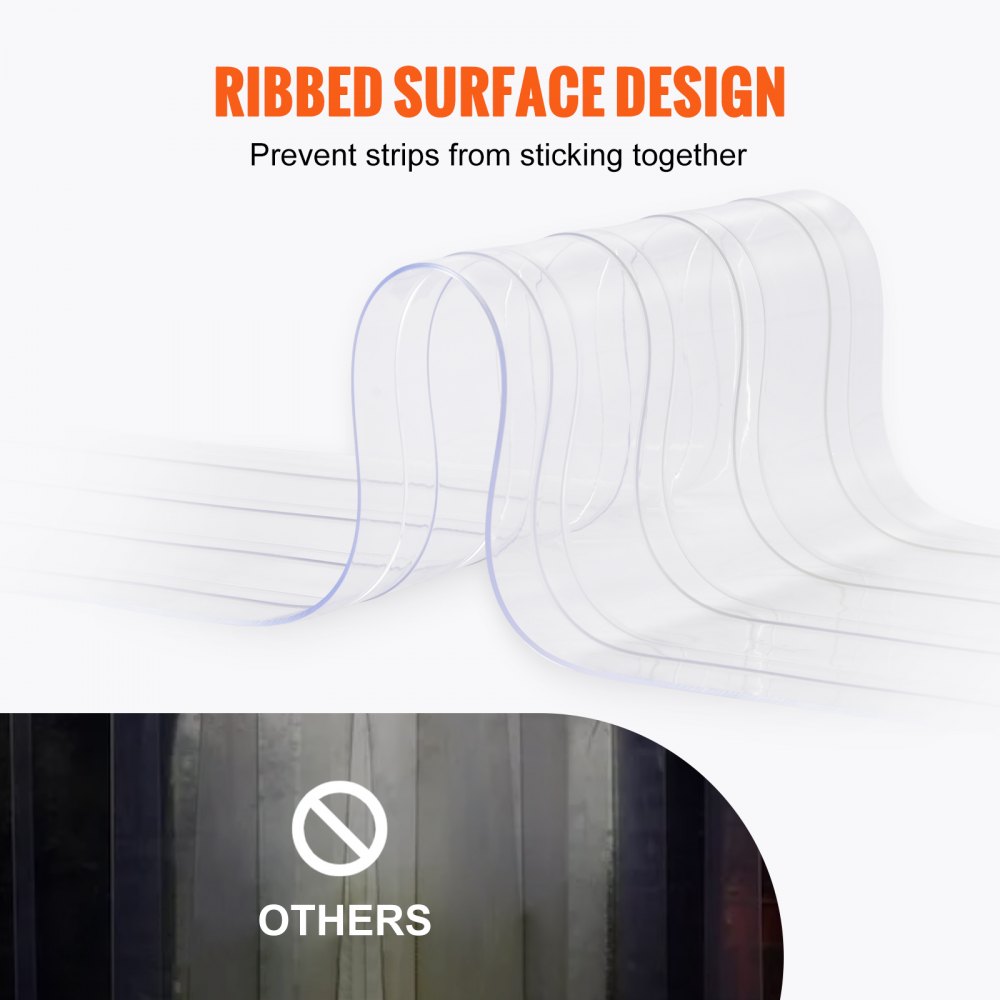 VEVOR Strip Curtain, 75' Length, 8" Width, 0.08" Thickness, Clear Ribbed Plastic Door Strips, PVC Curtain Strip Door Bulk Roll for Warehouses, Factories, Supermarkets, Shopping Malls, Halls, Garages