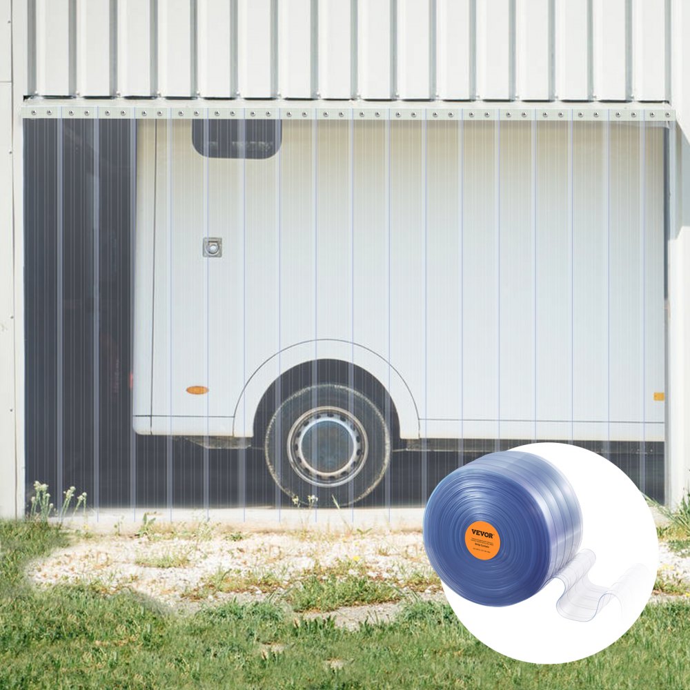 VEVOR Strip Curtain, 75' Length, 8" Width, 0.08" Thickness, Clear Ribbed Plastic Door Strips, PVC Curtain Strip Door Bulk Roll for Warehouses, Factories, Supermarkets, Shopping Malls, Halls, Garages