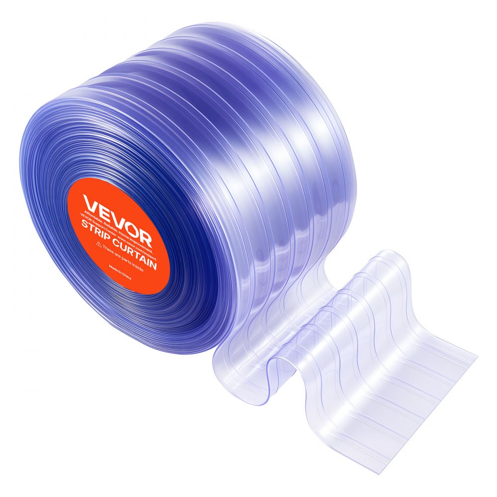 VEVOR Clear PVC Strip Curtain, 101 ft Length x 12 in Width, Ribbed Plastic Door Strip Bulk Roll, Walk in Freezer Cooler Curtain Strips for Doorways of Supermarket, Garage, Warehouse, Pet Animal House