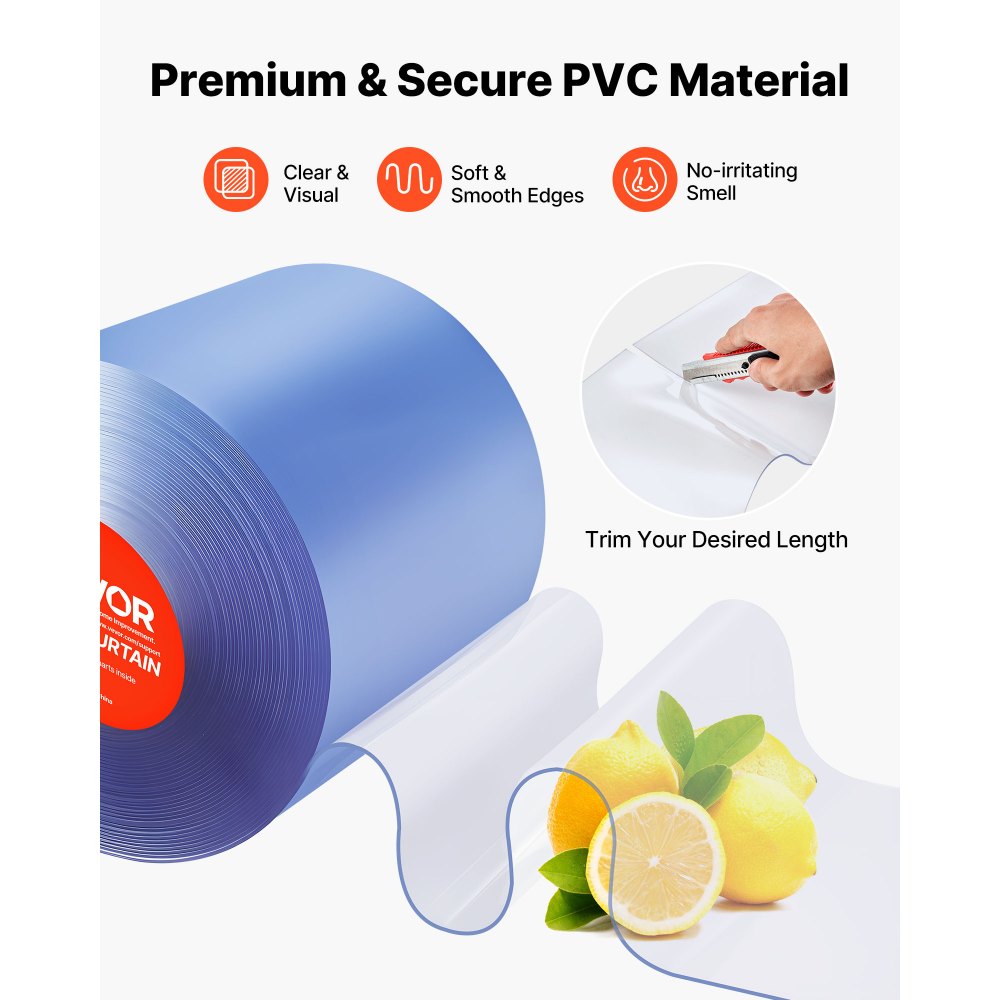 VEVOR Clear PVC Strip Curtain, 101 ft Length x 12 in Width, Thermal Insulating Plastic Door Strip Bulk Roll, Walk in Freezer Cooler Curtain Strips for Doorways of Supermarket, Garage, Warehouse