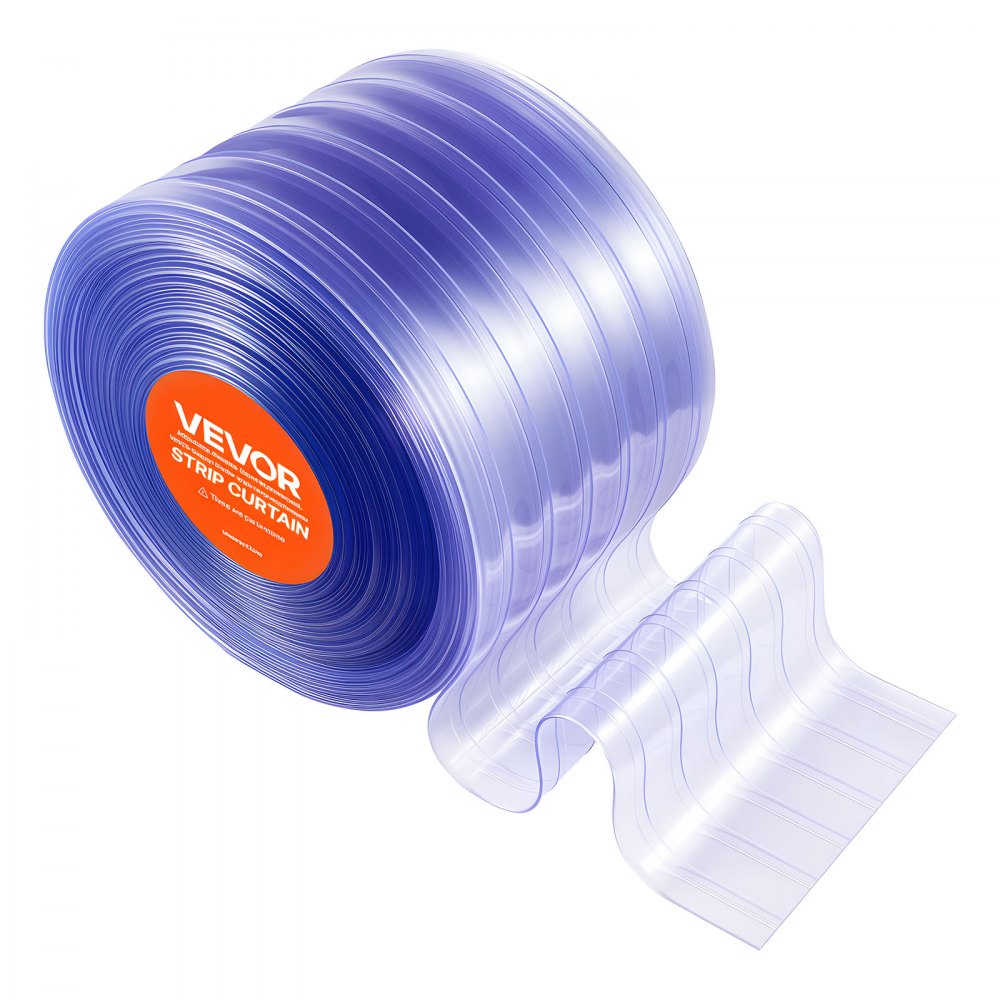 VEVOR Clear PVC Strip Curtain, 150 ft Length x 12 in Width, Ribbed Plastic Door Strip Bulk Roll, Walk in Freezer Cooler Curtain Strips for Doorways of Supermarket, Garage, Warehouse, Pet Animal House