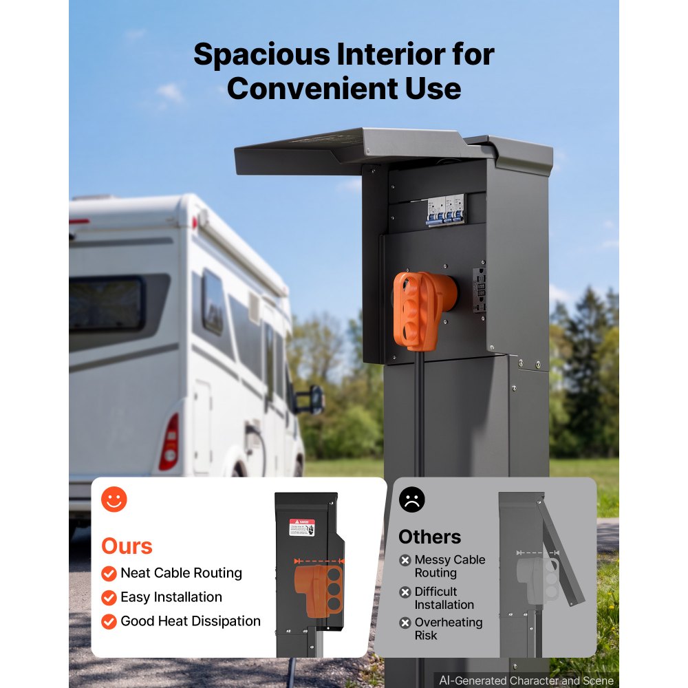 VEVOR Direct Burial Unmetered Pedestal Mount RV Power Outlet 50/30/20 Amp, for RV Hookup Camper Travel Trailer EV Electric Car, Electrical Outlet Panel with Breaker, NEMA 3R Weatherproof Enclosure