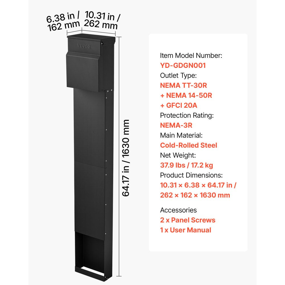 VEVOR Direct Burial Unmetered Pedestal Mount RV Power Outlet 50/30/20 Amp, for RV Hookup Camper Travel Trailer EV Electric Car, Electrical Outlet Panel with Breaker, NEMA 3R Weatherproof Enclosure