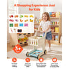 VEVOR Shopping Cart for Kids, Wooden, Toy Shopping Cart with Extra Storage, Realistic Play Food and Scanner, Grocery Store Pretend Play Toy Trolley, Baby Push Learning Walker, for Toddlers Ages 3+
