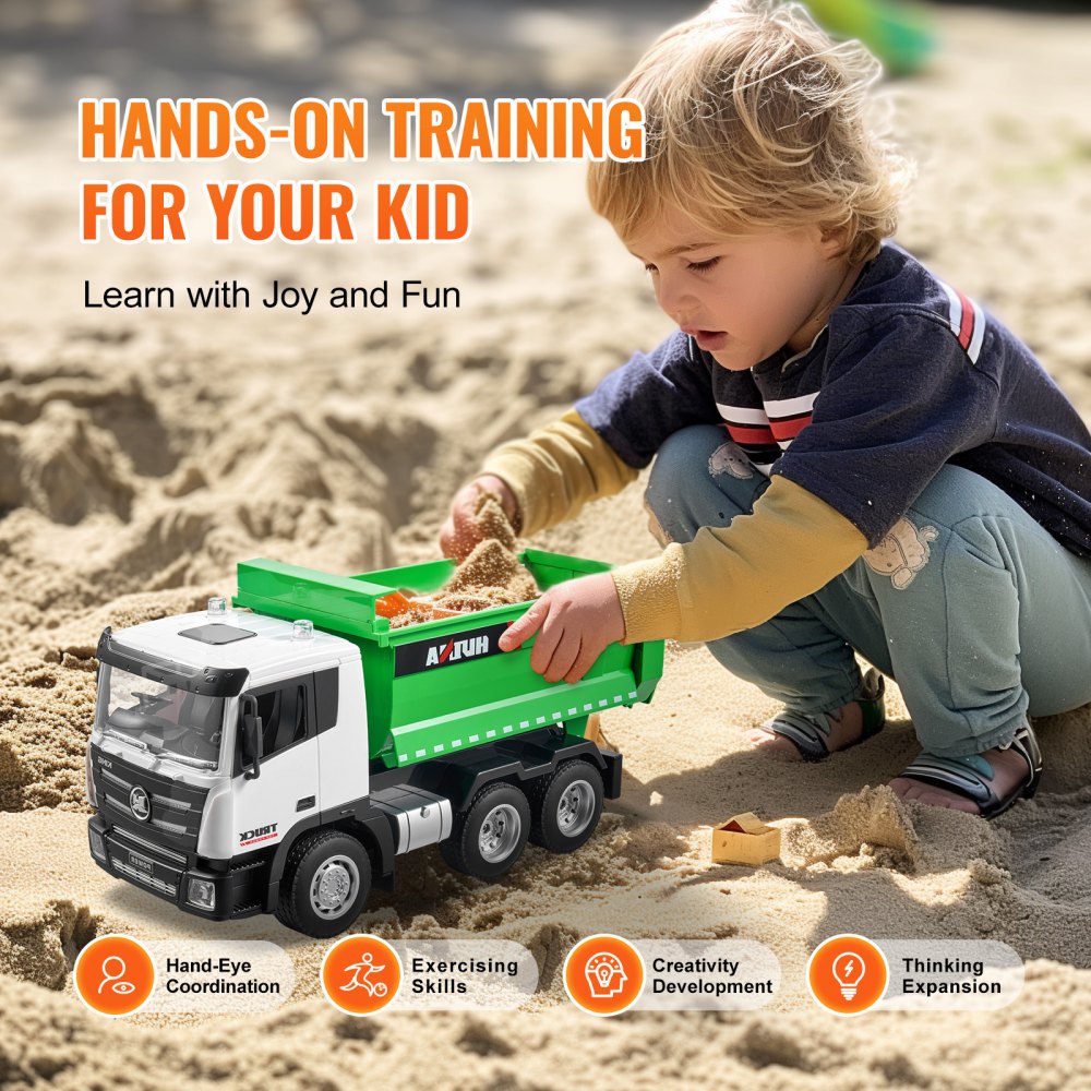 VEVOR RC Dump Truck Toy, 9-Channel 1:18 Scale, Remote Control Dump Truck RC Construction Vehicle Truck Toy with Light & 2 Rechargeable Batteries Birthday Gift for Toddlers Kids Boys and Girls Age 8+