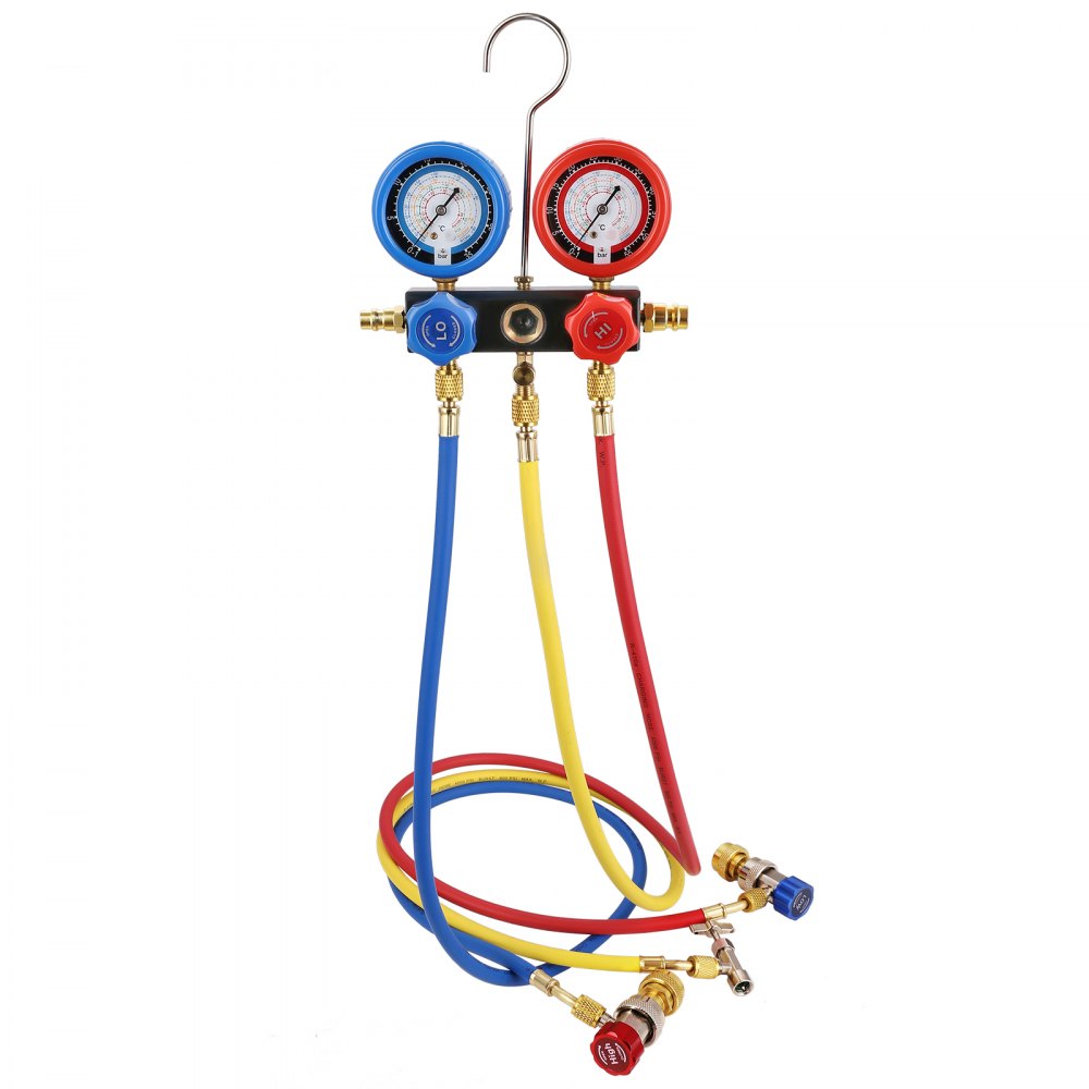 VEVOR 1/5 HP 3.5 CFM AC Vacuum Pump and Gauge Set, Single Stage Rotary Vane HVAC Air Vacuum Pump A/C Refrigerant Kit Manifold Gauge Set, with Three-Color Hose Carry Bag, Applicable to R134a, R1234yf