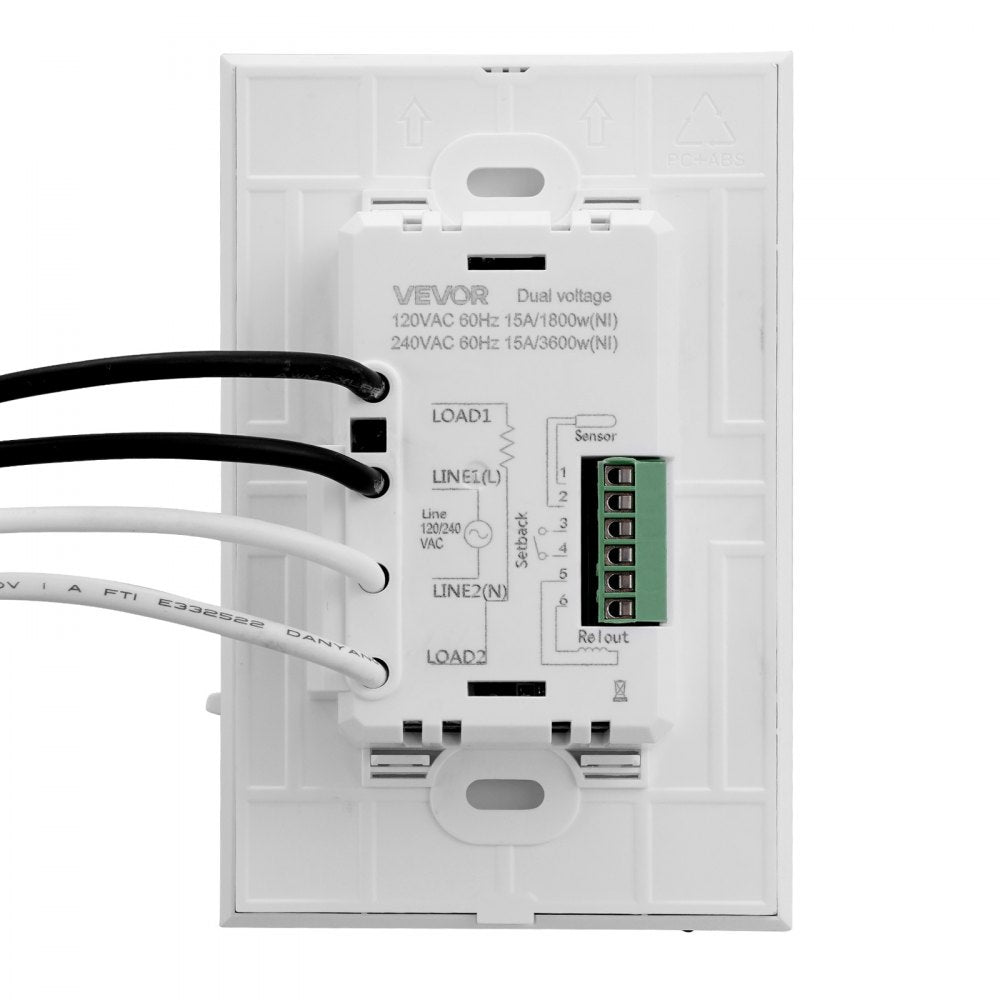 VEVOR 7-Day Programmable Thermostat, Home Thermostats for Radiant Underfloor Heating Cable,Heat Pump, Built-in GFCI & Sensitive Sensor, LED Screen with Backlight,Energy-Efficient,White