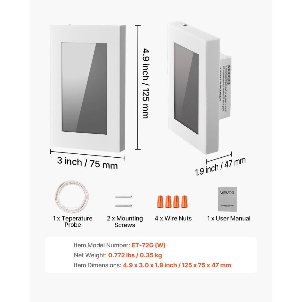 VEVOR 7-Day Programmable Thermostat, Home Thermostats for Radiant Underfloor Heating Cable, Heat Pump, with GFCI & Sensitive Sensor, LCD Touchscreen, Energy-Efficient, Gray-White  (Without Wifi)
