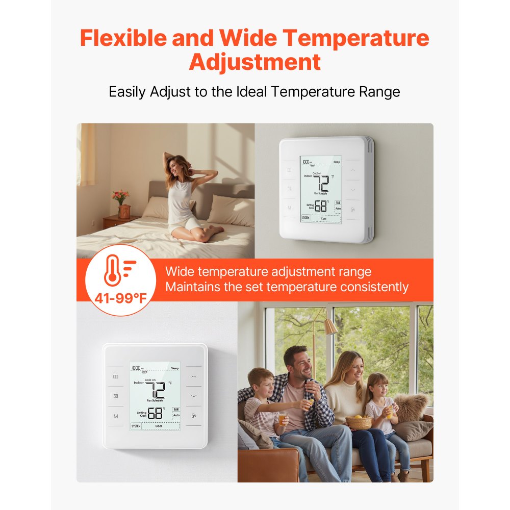 VEVOR 7-Day Programmable Thermostat, Home Thermostats for Heat Pump,Air Conditioner,Underfloor Heating, LED Screen with Backlight & 1Cool+1Heat,Energy-Efficient,Wide Temp Range,White