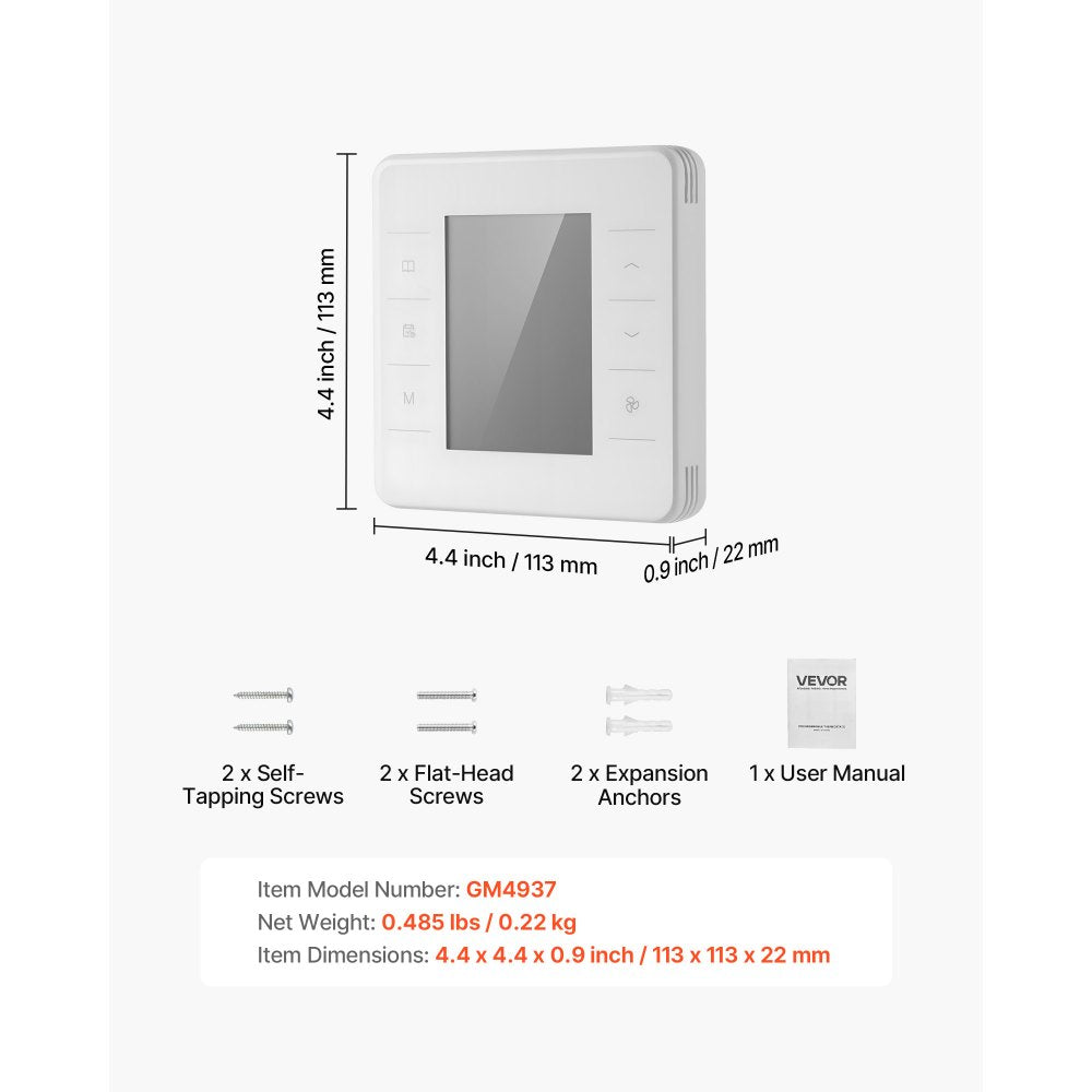 VEVOR 7-Day Programmable Thermostat, Home Thermostats for Heat Pump,Air Conditioner,Underfloor Heating, LED Screen with Backlight & 1Cool+1Heat,Energy-Efficient,Wide Temp Range,White