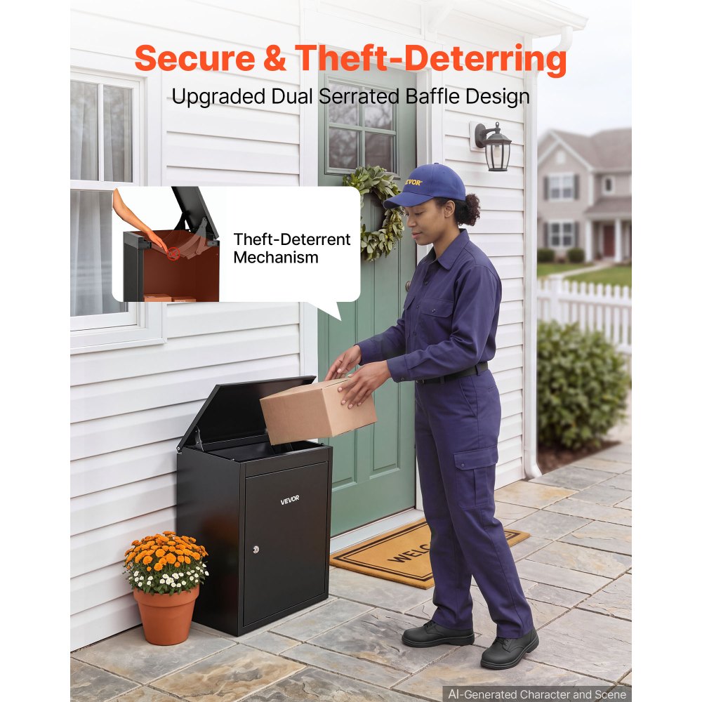 VEVOR Package Delivery Box for Outside 20.67 in Wall Mount Parcel Drop Box, for Porch, Curbside & House Storage, Lockable Anti-Theft Waterproof Weatherproof, Large Metal Mailbox for Outdoor, Black