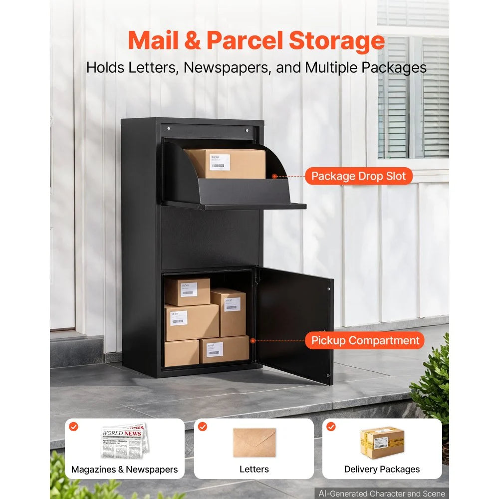 VEVOR Package Delivery Box for Outside 32.48 in Wall Mount Parcel Drop Box, for Porch, Curbside & House Storage, Lockable Anti-Theft Waterproof Weatherproof, Large Metal Mailbox for Outdoor, Black