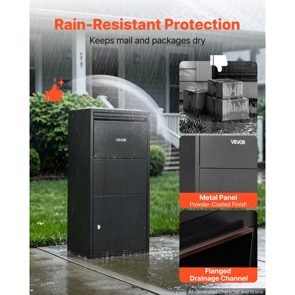 VEVOR Package Delivery Box for Outside 32.48 in Wall Mount Parcel Drop Box, for Porch, Curbside & House Storage, Lockable Anti-Theft Waterproof Weatherproof, Large Metal Mailbox for Outdoor, Black