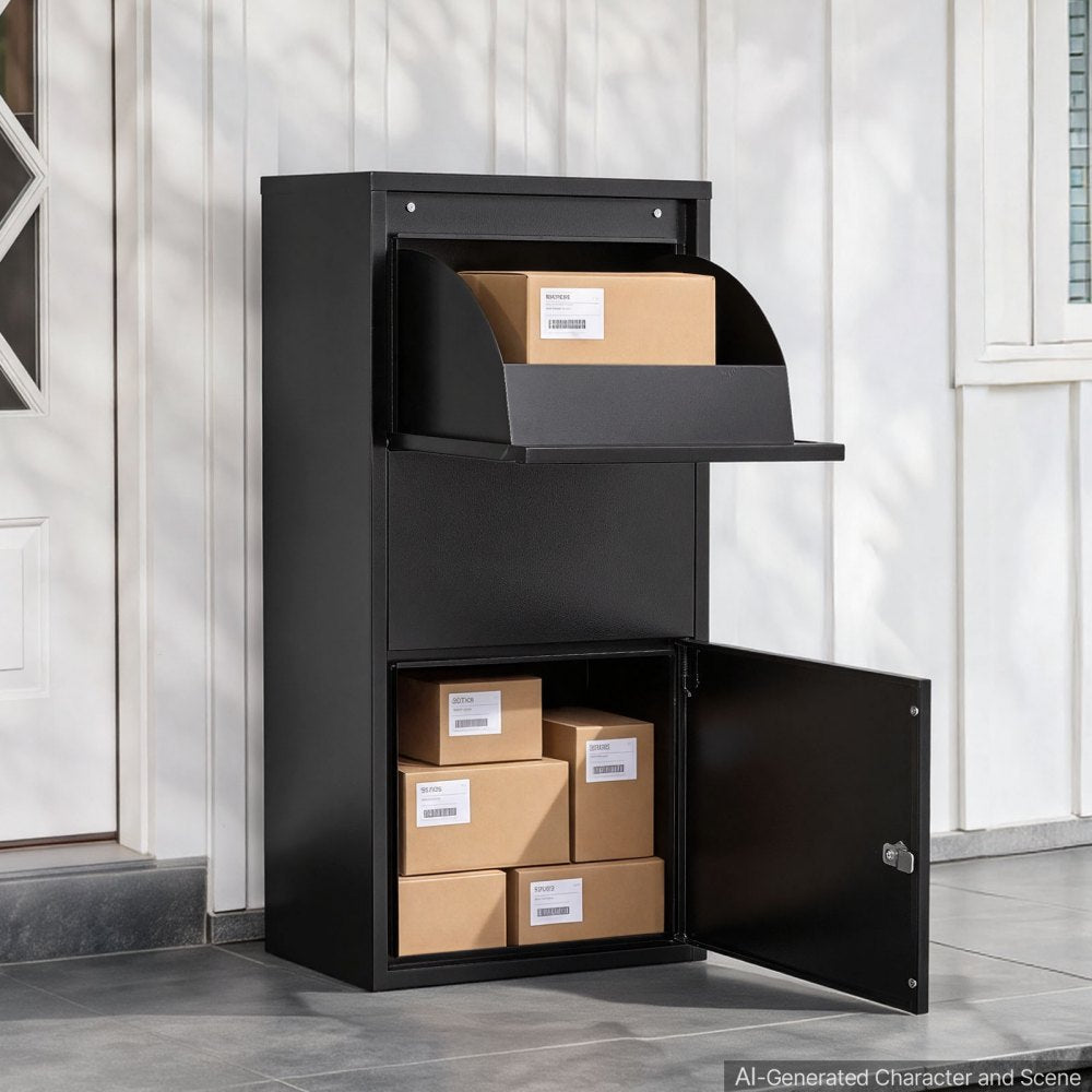 VEVOR Package Delivery Box for Outside 32.48 in Wall Mount Parcel Drop Box, for Porch, Curbside & House Storage, Lockable Anti-Theft Waterproof Weatherproof, Large Metal Mailbox for Outdoor, Black