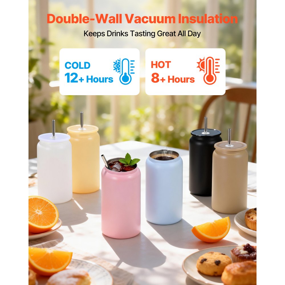 VEVOR Sublimation Tumblers, 12 Pack, 16 oz Multicolored Tumblers Bulk, Stainless Steel Sublimation Cups with Lids and Straws, Double Wall Insulated Tumbler Blank, for DIY Personalized Customization