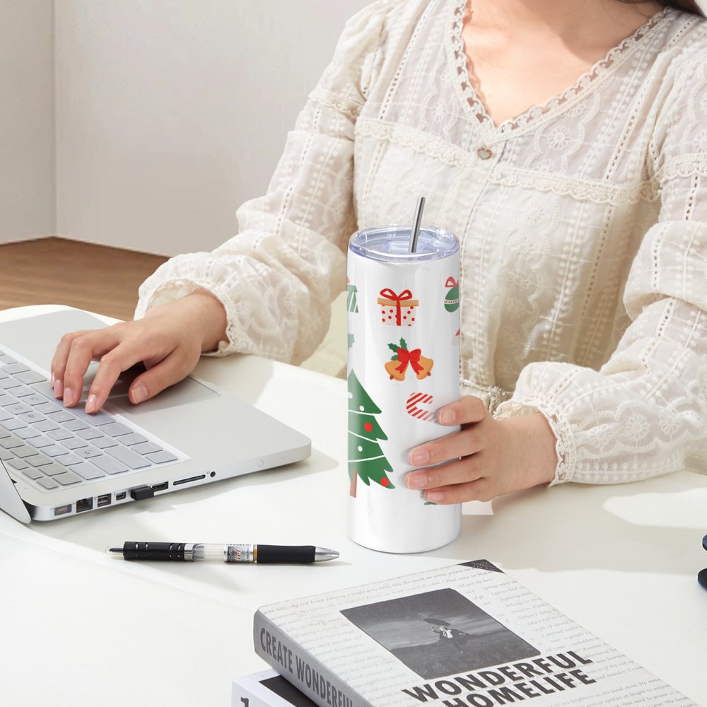 VEVOR 12 Pack Sublimation Tumblers 20oz Skinny Straight, Stainless Steel Sublimation Tumblers Blank, Stainless Steel Double Wall Tumbler for Heat Transfer Customized Gifts with Lid and Straw, Gift Box