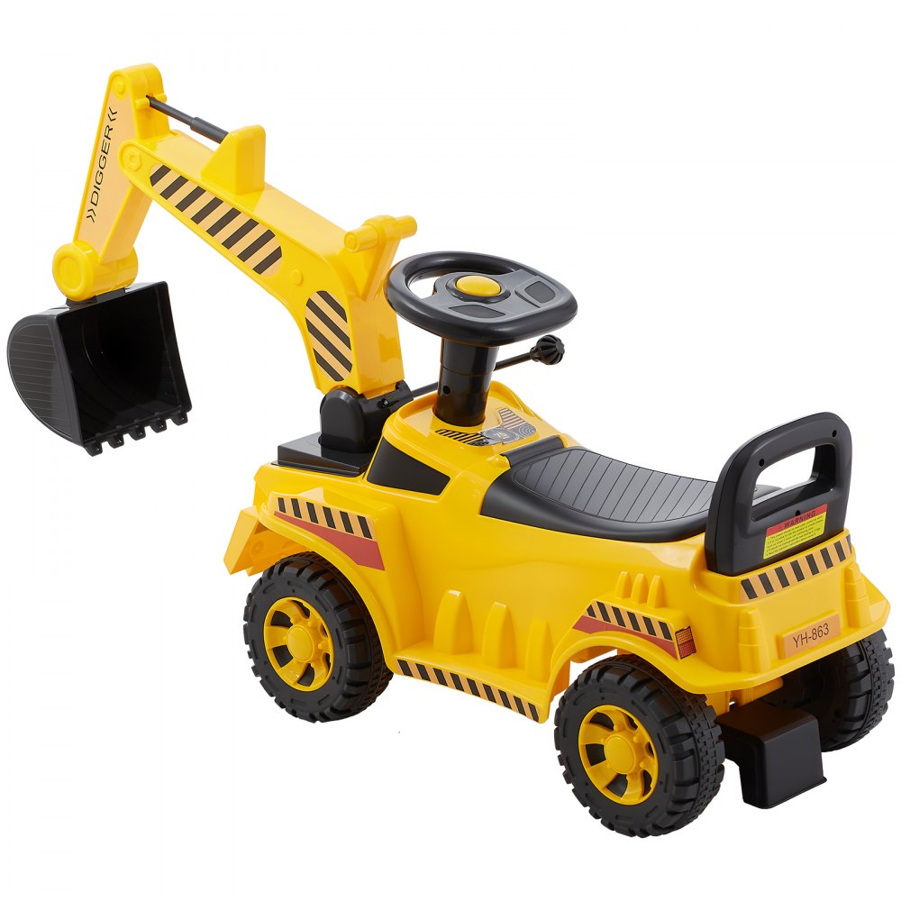 VEVOR Ride On Toddler Car, Push Car for Toddler 19 to 36 Months, Excavator Digger Toy with Helmet & Music, 55 lbs Load Capacity, Foot-to-Floor Walker for Kids, Yellow