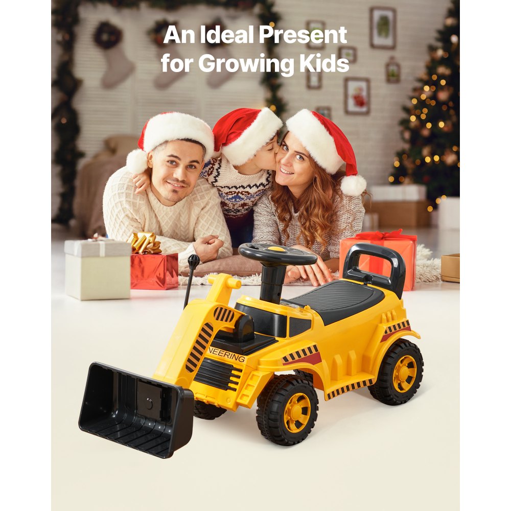 VEVOR Ride On Toddler Car, Ride on Excavator Car for Toddler 19 to 36 Months, Excavator Bulldozer Digger Toy with Under-seat Storage & Music, 55 lbs Load Capacity, Foot-to-Floor Walker for Kid, Yellow