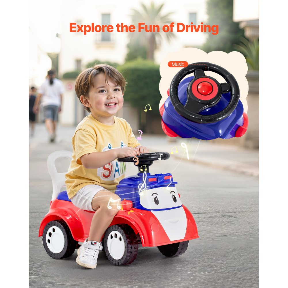 VEVOR Ride On Toddler Push Car, Push Car for Toddler 19 to 36 Months, Kids Ride On Toy with Music & Under-seat Storage, 55 lbs Load Capacity, Foot-to-Floor Walker for Toddlers Boys Girls, Red