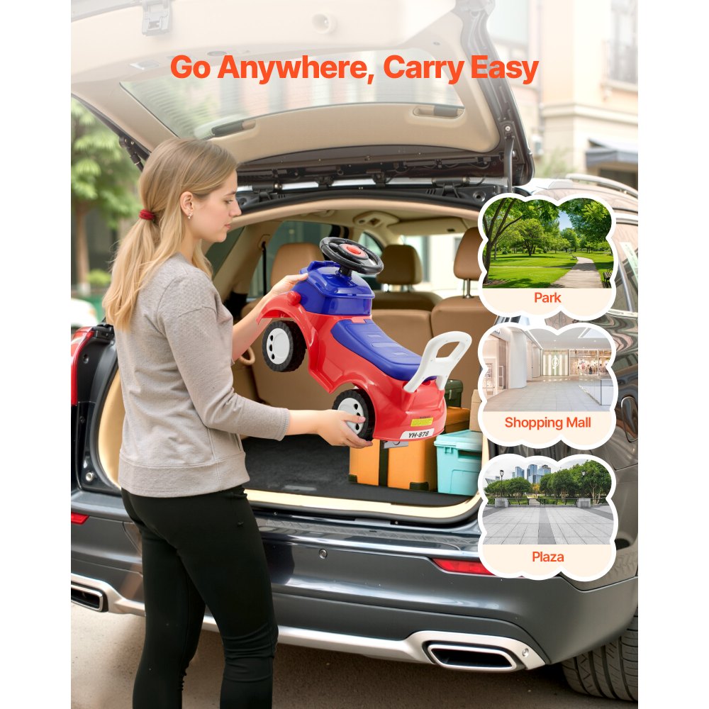 VEVOR Ride On Toddler Push Car, Push Car for Toddler 19 to 36 Months, Kids Ride On Toy with Music & Under-seat Storage, 55 lbs Load Capacity, Foot-to-Floor Walker for Toddlers Boys Girls, Red