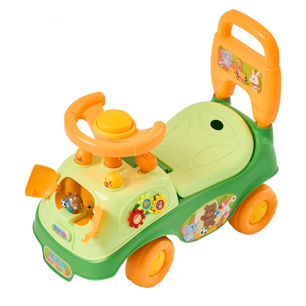 VEVOR Ride On Push Car for Toddlers Ages 19+ Months Sit-to-Stand Ride Toy, Kids Ride On Car for Boys Girls, Music Steering Wheel, Horn, Under-Seat Storage, Detachable Back, Indoor Outdoor Play,Green