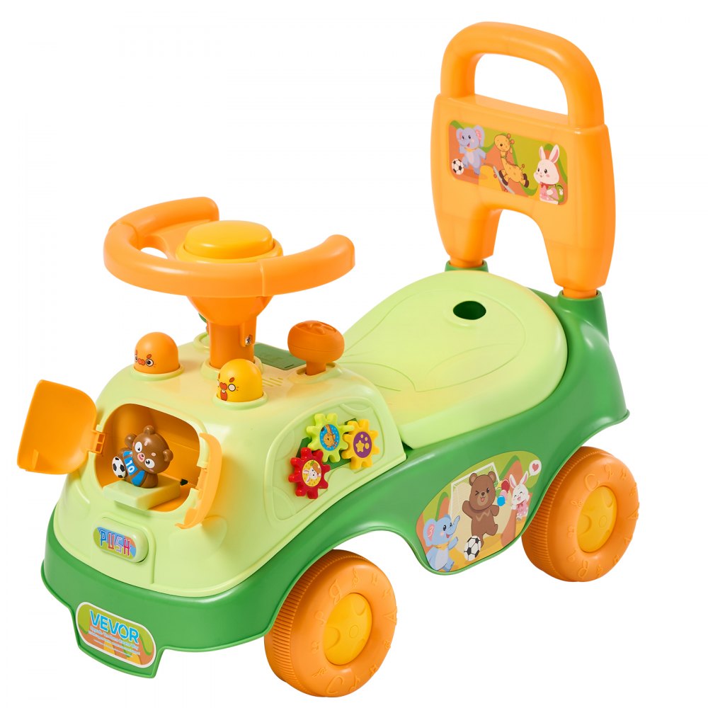 VEVOR Ride On Push Car for Toddlers Ages 19+ Months Sit-to-Stand Ride Toy, Kids Ride On Car for Boys Girls, Music Steering Wheel, Horn, Under-Seat Storage, Detachable Back, Indoor Outdoor Play,Green