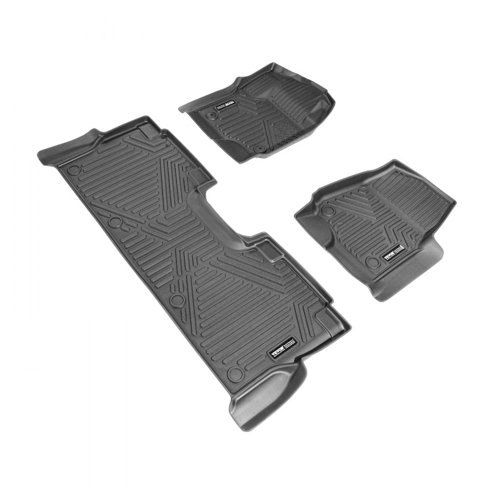 VEVOR Automotive Floor Mats, Fits for Ford F250 F350 F450 F550 2017-2024 2025 Super Duty Crew Cab Bucket Seat with Under Seat Storage, 3 pcs Front and 2nd Row Liners, Floor Liners for Trucks, Black