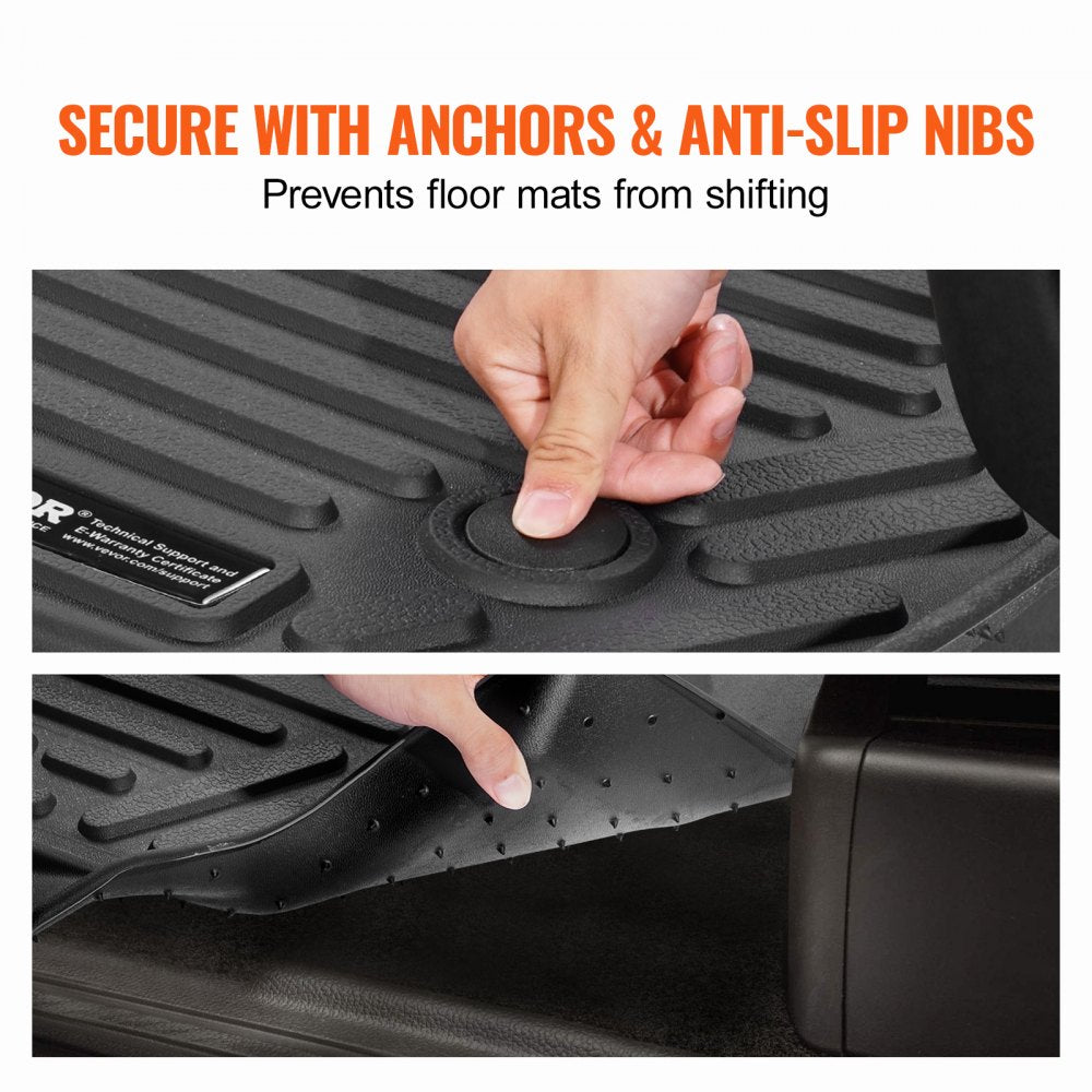 VEVOR Automotive Floor Mats, Fits for Chevrolet Silverado/GMC Sierra 1500, 2500/3500 HD 2019-2024/2020-2024, 3 pcs Front and 2nd Row Liners, All Weather Custom Fit TPE Vehicle Floor Mats, Black