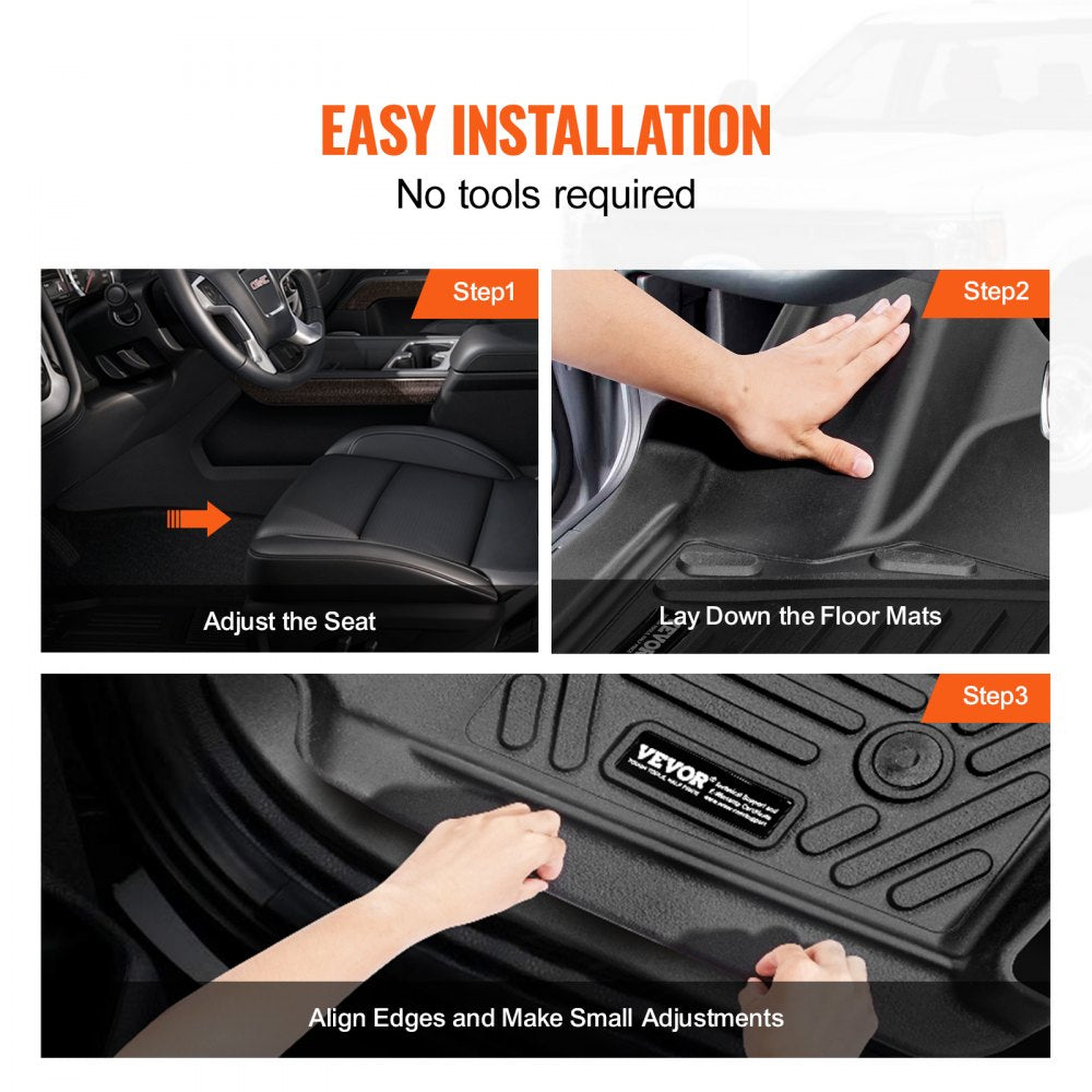 VEVOR Automotive Floor Mats, Fits for Chevrolet Silverado/GMC Sierra 1500, 2500/3500 HD 2019-2024/2020-2024, 3 pcs Front and 2nd Row Liners, All Weather Custom Fit TPE Vehicle Floor Mats, Black