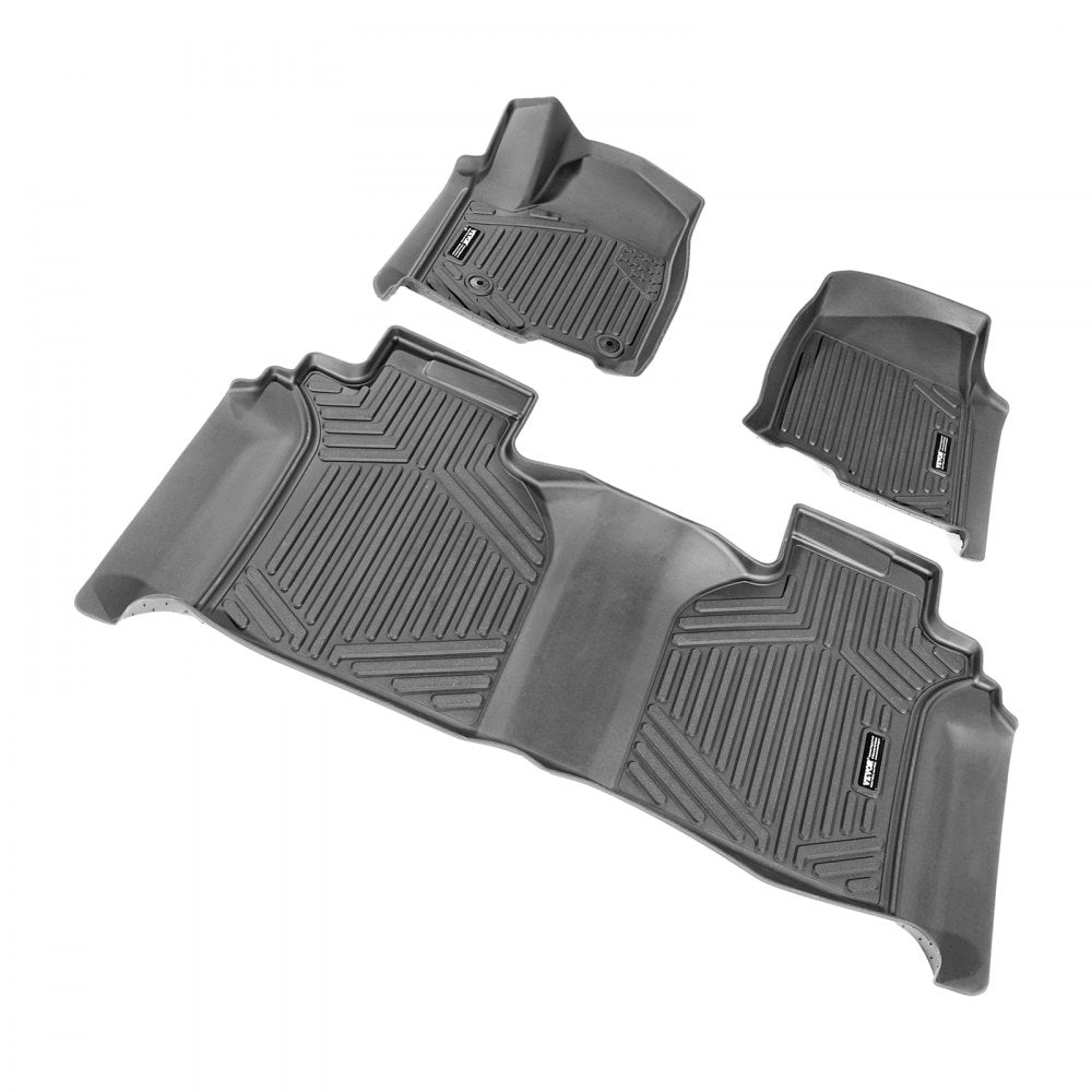 VEVOR Automotive Floor Mats, Fits for Chevrolet Silverado/GMC Sierra 1500, 2500/3500 HD 2019-2024/2020-2024, 3 pcs Front and 2nd Row Liners, All Weather Custom Fit TPE Vehicle Floor Mats, Black