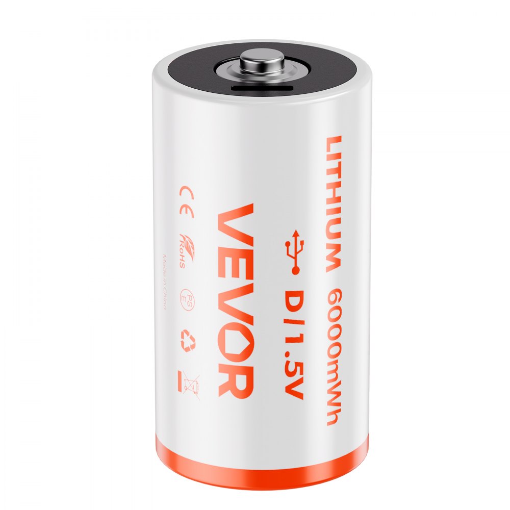 VEVOR Rechargeable D Batteries, 4 Pack, 1.5V 6000mWh Lithium D Battery with 4 in 1 USB-C Charge Cable, Recharge Up to 1000+ Cycles, Lithium-ion D Cell Batteries for Flashlights, Floodlight, Toys