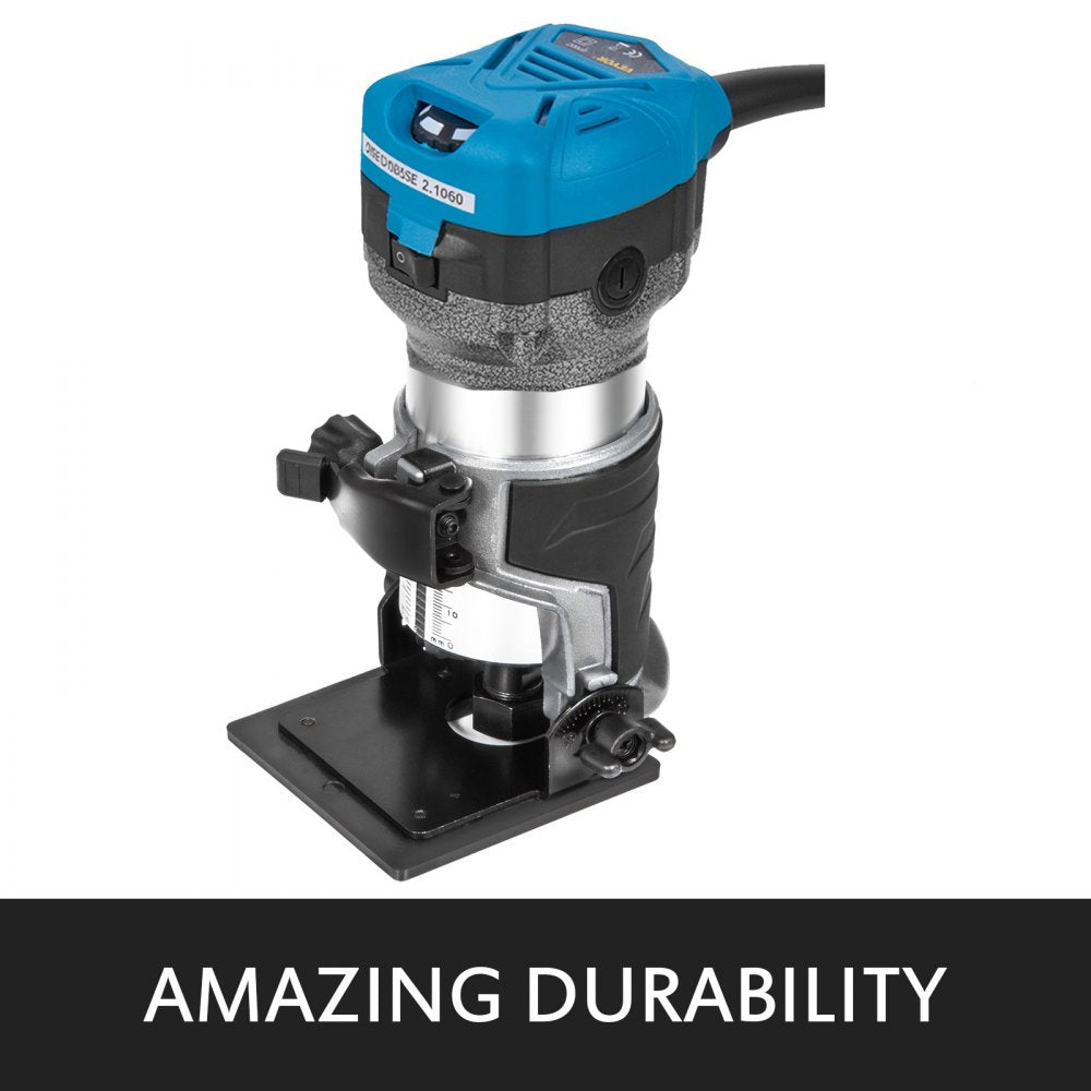 VEVOR Compact Router 1.25HP With Fixed Base, Plunge Base and Tilt Base, Variable Speed Wood Router Kit Max Torque 30,000RPM 800W For Woodworking & Furniture Manufacturing