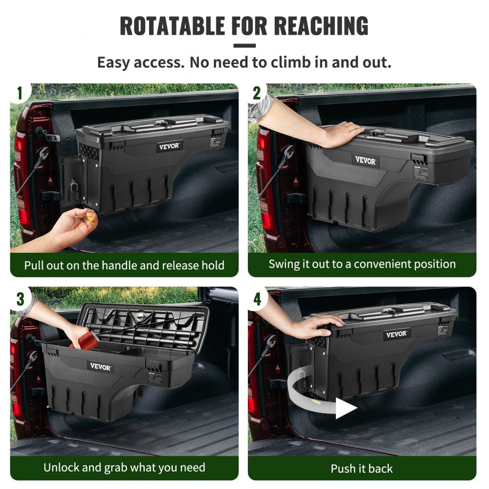 VEVOR Truck Bed Storage Box, Lockable Lid, Waterproof ABS Wheel Well Tool Box 6.6 Gal/20 L with Password Padlock, Compatible with Dodge Ram 1500 2019-2021, Driver Side, Black