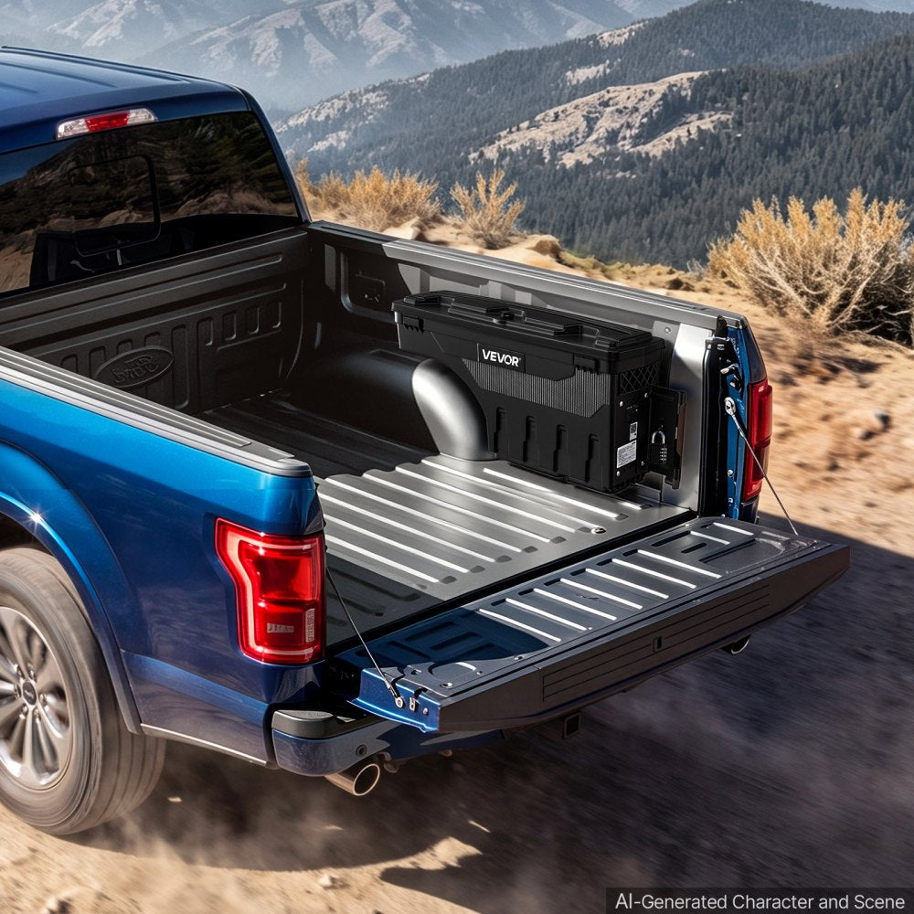 VEVOR Truck Bed Storage Box, 6.6 Gal/25 L Waterproof ABS Wheel Well Tool Box with Anti-Theft Combination Lock, Compatible with 2019-2023 Dodge Ram 1500 , Passenger Side Right (Drilling Required)