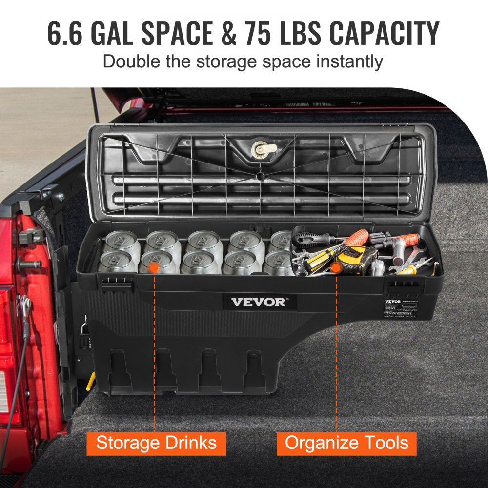 VEVOR Truck Bed Storage Box, Lockable with Password Padlock, 6.6 Gal/25 L ABS Wheel Well Tool Box, Waterproof and Durable, Compatible with Ford F-150 2015-2021, Drivers Side (Left)