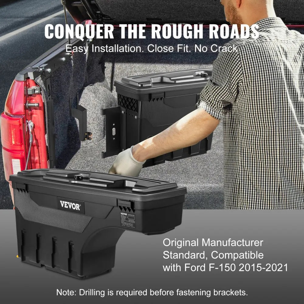 VEVOR Truck Bed Storage Box, Lockable with Password Padlock, 6.6 Gal/25 L ABS Wheel Well Tool Box, Waterproof and Durable, Compatible with Ford F-150 2015-2021, Drivers Side (Left)