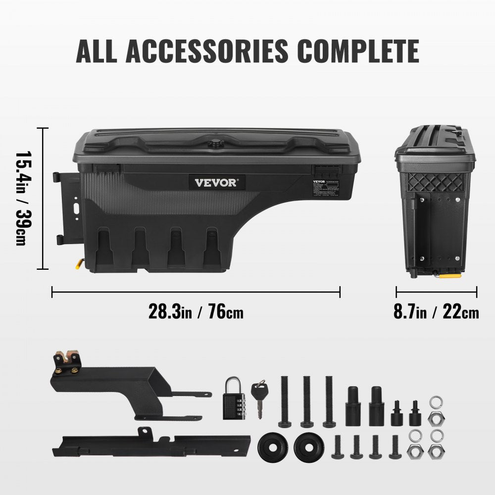 VEVOR Truck Bed Storage Box, Lockable with Password Padlock, 6.6 Gal/25 L ABS Wheel Well Tool Box, Waterproof and Durable, Compatible with Ford F-150 2015-2021, Drivers Side (Left)