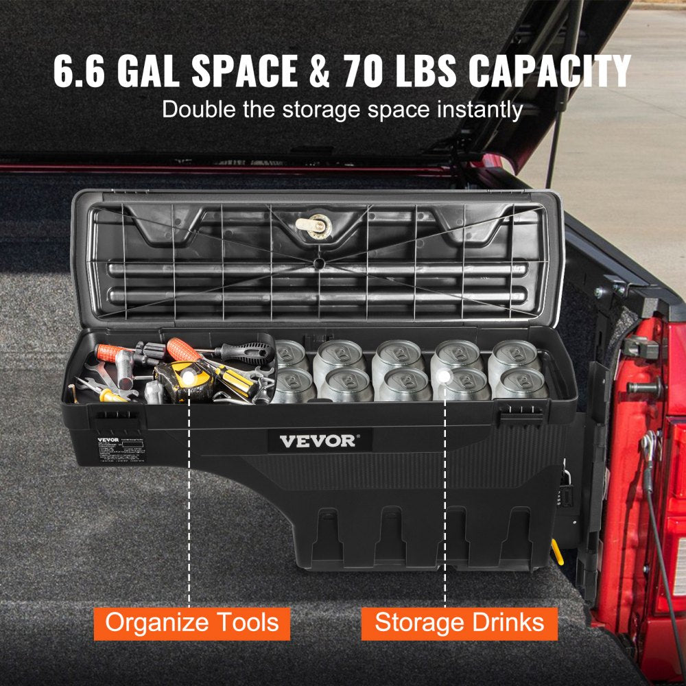 VEVOR Truck Bed Storage Box, Lockable with Password Padlock, 6.6 Gal/25 L ABS Wheel Well Tool Box, Waterproof and Durable, Compatible with Ford F-150 2015-2021, Passenger Side