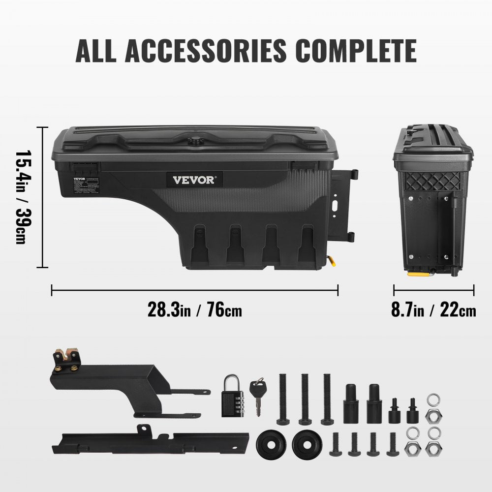 VEVOR Truck Bed Storage Box, Lockable with Password Padlock, 6.6 Gal/25 L ABS Wheel Well Tool Box, Waterproof and Durable, Compatible with Ford F-150 2015-2021, Passenger Side