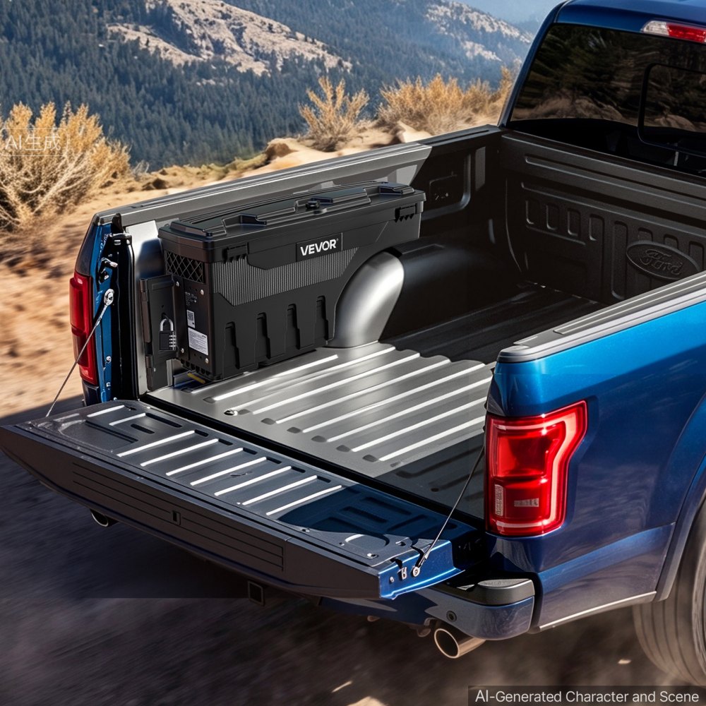 VEVOR Truck Bed Storage Box, 6.6 Gal/25 L Waterproof ABS Wheel Well Tool Box with Anti-Theft Combination Lock, Compatible with 1997-2014 Ford F-150, Driver Side Left (Drilling Required)