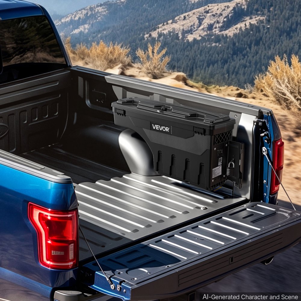 VEVOR Truck Bed Storage Box, 6.6 Gal/25 L Waterproof ABS Wheel Well Tool Box, Anti-Theft Combination Lock, Compatible with 2002-2018 Dodge Ram 1500 2500 3500, Passenger Side Right (Drilling Required)