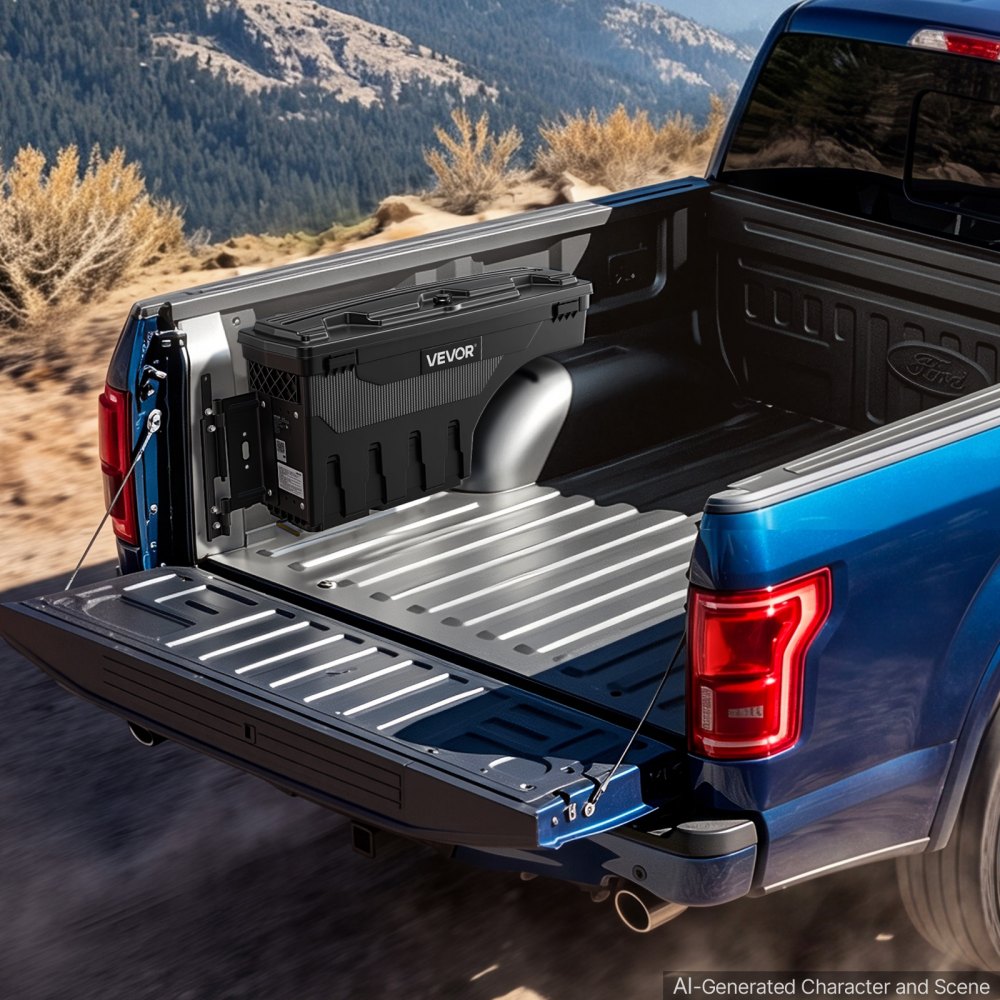 VEVOR Truck Bed Storage Box, 6.6 Gal/25L Waterproof ABS Wheel Well Tool Box with Anti-Theft Lock, Compatible with 2020-2025 Chevy/GMC Silverado/Sierra 2500/3500HD, Driver Side Left (Drilling Required)