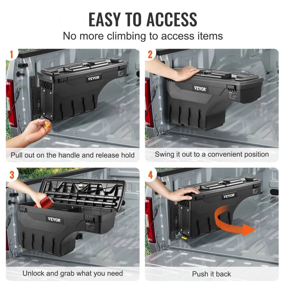 VEVOR Truck Bed Storage Box, Lockable Lid, Waterproof ABS Wheel Well Tool Box 6.6 Gal/20 L, Compatible with Chevrolet Silverado 1500 GMC Sierra 1500 2019-2020, Driver Side, Black