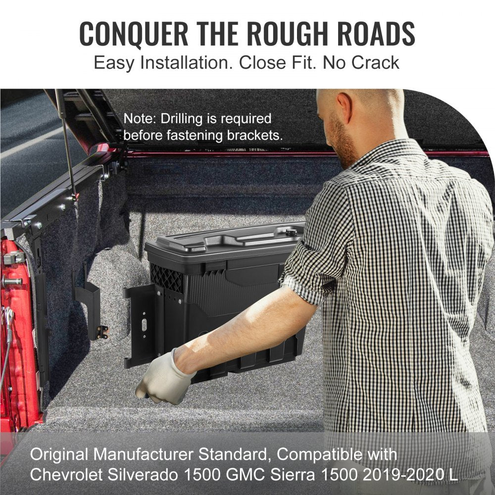 VEVOR Truck Bed Storage Box, Lockable Lid, Waterproof ABS Wheel Well Tool Box 6.6 Gal/20 L, Compatible with Chevrolet Silverado 1500 GMC Sierra 1500 2019-2020, Driver Side, Black