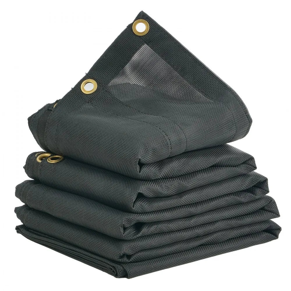 VEVOR Dump Truck Mesh Tarp, 7 x 18 ft, PVC Coated Black Heavy Duty Cover with 5.5" 18oz Double Pocket, Brass Grommets, Reinforced Double Needle Stitch Webbing Fits Manual or Electric Dump Truck System