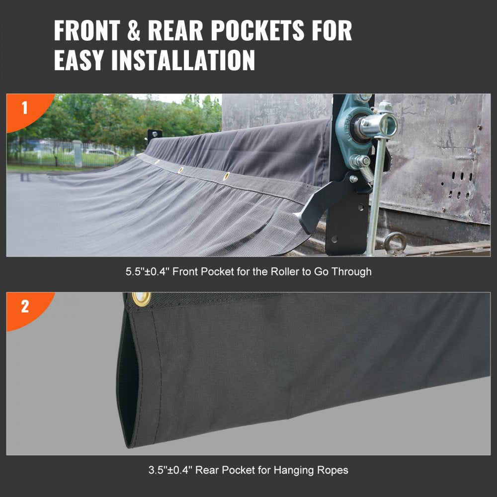 VEVOR Dump Truck Mesh Tarp, 7 x 22 ft, PVC Coated Black Heavy Duty Cover with 5.5" 18oz Double Pocket, Brass Grommets, Reinforced Double Needle Stitch Webbing Fits Manual or Electric Dump Truck System