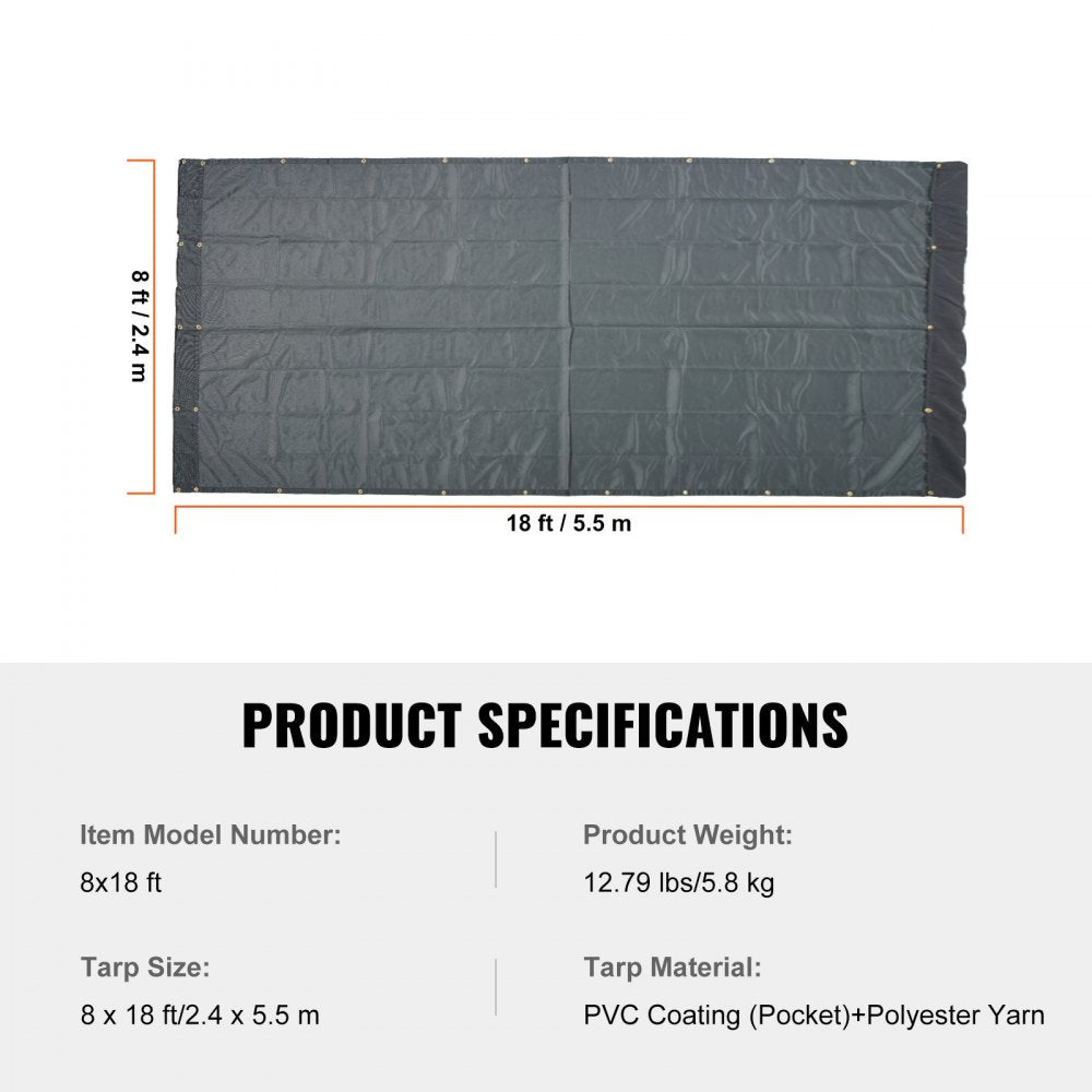 VEVOR Dump Truck Mesh Tarp, 8 x 18 ft, PVC Coated Black Heavy Duty Cover with 5.5" 18oz Double Pocket, Brass Grommets, Reinforced Double Needle Stitch Webbing Fits Manual or Electric Dump Truck System